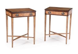 A PAIR OF BURR OAK AND CROSS BANDED SIDE TABLES, IN GEORGE III STYLE