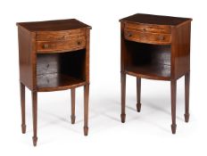 A PAIR OF MAHOGANY AND LINE INALID BEDSIDE CUPBOARDS, IN GEORGE III STYLE