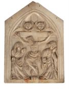 AN ITALIAN CARVED MARBLE PANEL, IN THE 14TH CENTURY GOTHIC STYLE