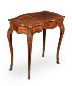 Y A FRENCH TULIPWOOD, SATINWOOD, WALNUT AND SPECIMEN MARQUETRY TABLE A ECRIRE