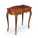 Y A FRENCH TULIPWOOD, SATINWOOD, WALNUT AND SPECIMEN MARQUETRY TABLE A ECRIRE