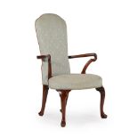 A QUEEN ANNE WALNUT AND UPHOLSTERED ELBOW CHAIR, CIRCA 1710
