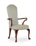 A QUEEN ANNE WALNUT AND UPHOLSTERED ELBOW CHAIR, CIRCA 1710