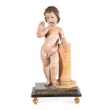 A POLYCHROME AND GILT PAINTED SOFTWOOD FIGURE OF A CHILD BEARING AN APPLE, ITALIAN OR SPANISH