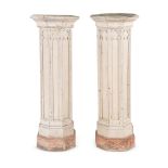 A PAIR OF CREAM PAINTED COLUMNAR PEDESTALS, IN THE GOTHIC TASTE, 19TH CENTURY