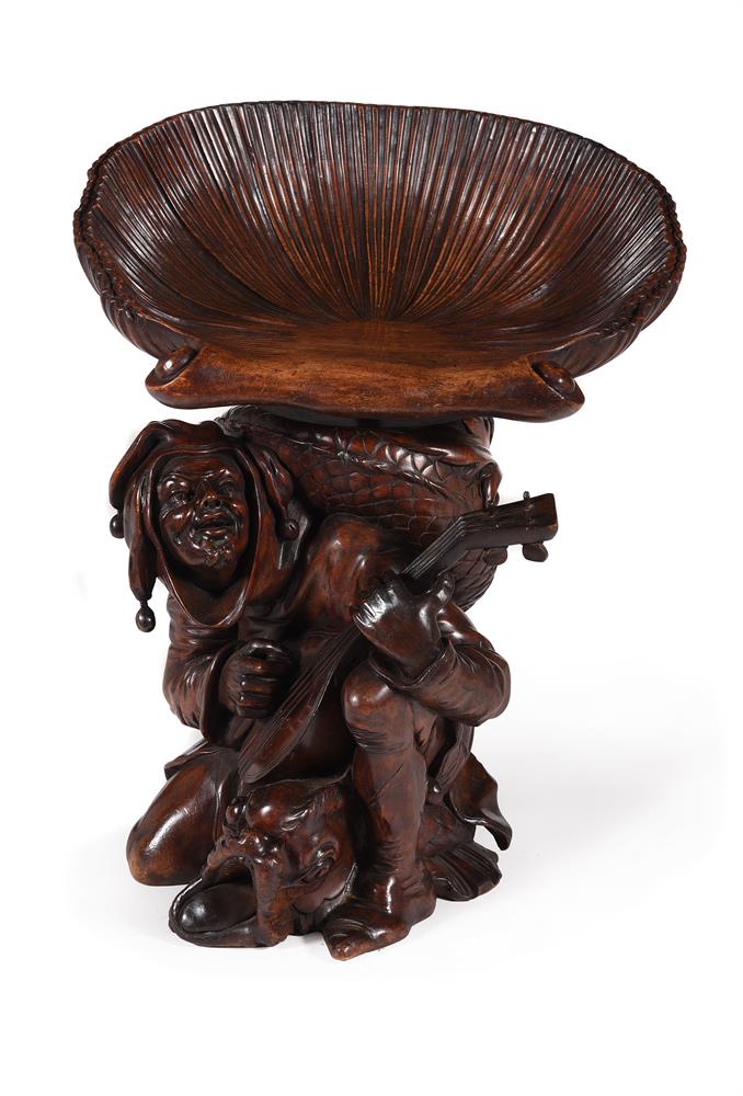 AN ITALIAN CARVED MAHOGANY FIGURAL 'GROTTO' CHAIR, 19TH CENTURY