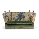 A VELVET AND VERDURE TAPESTRY UPHOLSTERED KNOLE SOFA