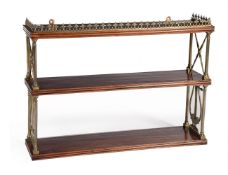 Y A SET OF REGENCY ROSEWOOD AND BRASS MOUNTED HANGING WALL SHELVES, CIRCA 1820