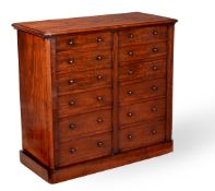 AN UNUSUAL VICTORIAN MAHOGANY 'DOUBLE' CHEST OF DRAWERS, OF WELLINGTON TYPE, CIRCA 1860
