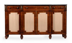 Y A REGENCY ROSEWOOD, LINE INLAID AND GILT METAL MOUNTED SIDE CABINET, CIRCA 1820