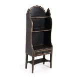 A REGENCY BLACK PAINTED AND GILT DECORATED 'WATERFALL' OPEN BOOKCASE, CIRCA 1815
