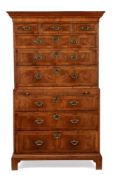 A GEORGE II WALNUT AND CROSSBANDED CHEST ON CHEST, MID 18TH CENTURY