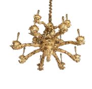 A GILT BRONZE TWELVE-LIGHT CHANDELIER, LATE 19TH/EARLY 20TH CENTURY