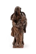 A CARVED WOOD FIGURE OF THE MADONNA AND CHILD, SOUTH GERMAN OR ITALIAN