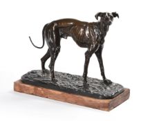 AFTER PIERRE-JULES MÊNE (FRENCH, 1810-1879), A BRONZE ANIMALIER FIGURE OF A GREYHOUND