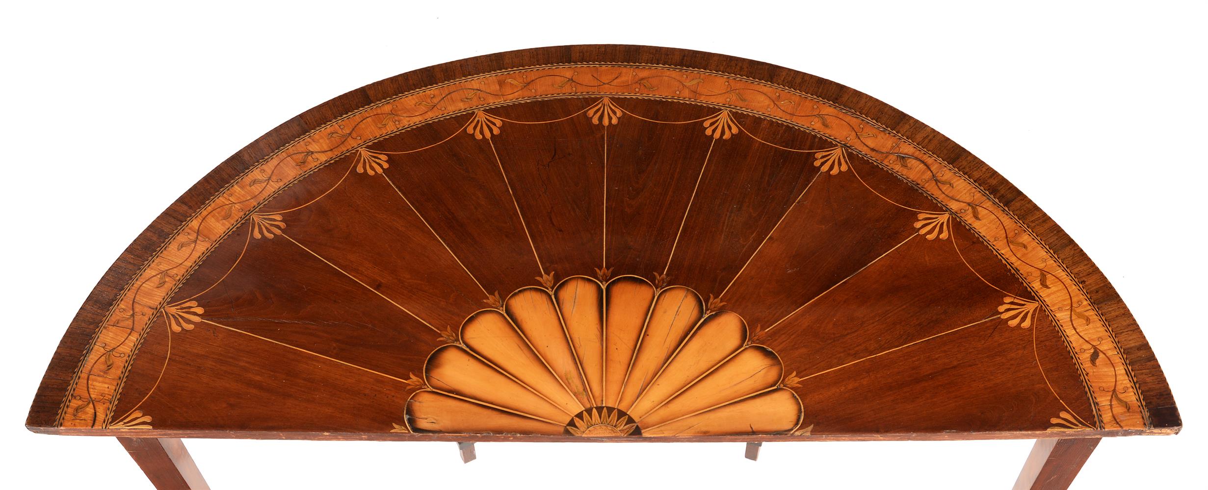 Y A GEORGE III SATINWOOD, MAHOGANY AND MARQUETRY DEMI-LUNE CONSOLE OR SIDE TABLE - Image 3 of 3