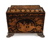 A REGENCY PENWORK TEA CADDIE, CIRCA 1820