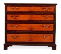 Y A GEORGE III SATINWOOD AND MAHOGANY CHEST OF DRAWERS, CIRCA 1780