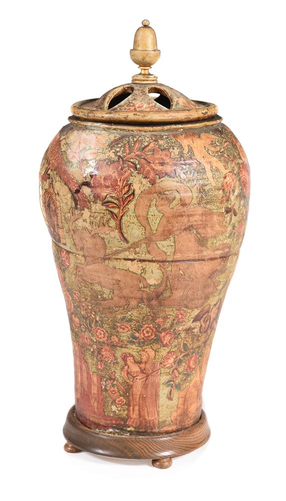 A LARGE DECOUPAGE DECORATED STONEWARE STICK STAND, LATE 19TH CENTURY - Image 2 of 3