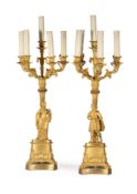 A PAIR OF GILT METAL FIVE-LIGHT CANDELABRA, SECOND HALF 19TH CENTURY