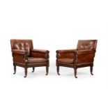 A PAIR OF WILLIAM IV SIMULATED ROSEWOOD AND LEATHER UPHOLSTERED LIBRARY ARMCHAIRS, CIRCA 1835