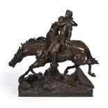 SIR JOSEPH EDGAR BOEHM RA (1834-1890), A BRONZE FIGURAL GROUP 'YOUNG LOVERS ON HORSEBACK'