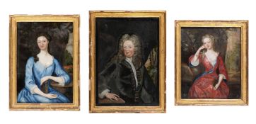 A SET OF THREE ANGLO-IRISH PORTRAITS OF THE FALKINER FAMILY REVERSE PAINTED ON GLASS
