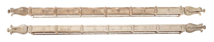 A PAIR OF GEORGE III CREAM PAINTED PELMETS RAILS, CIRCA 1810