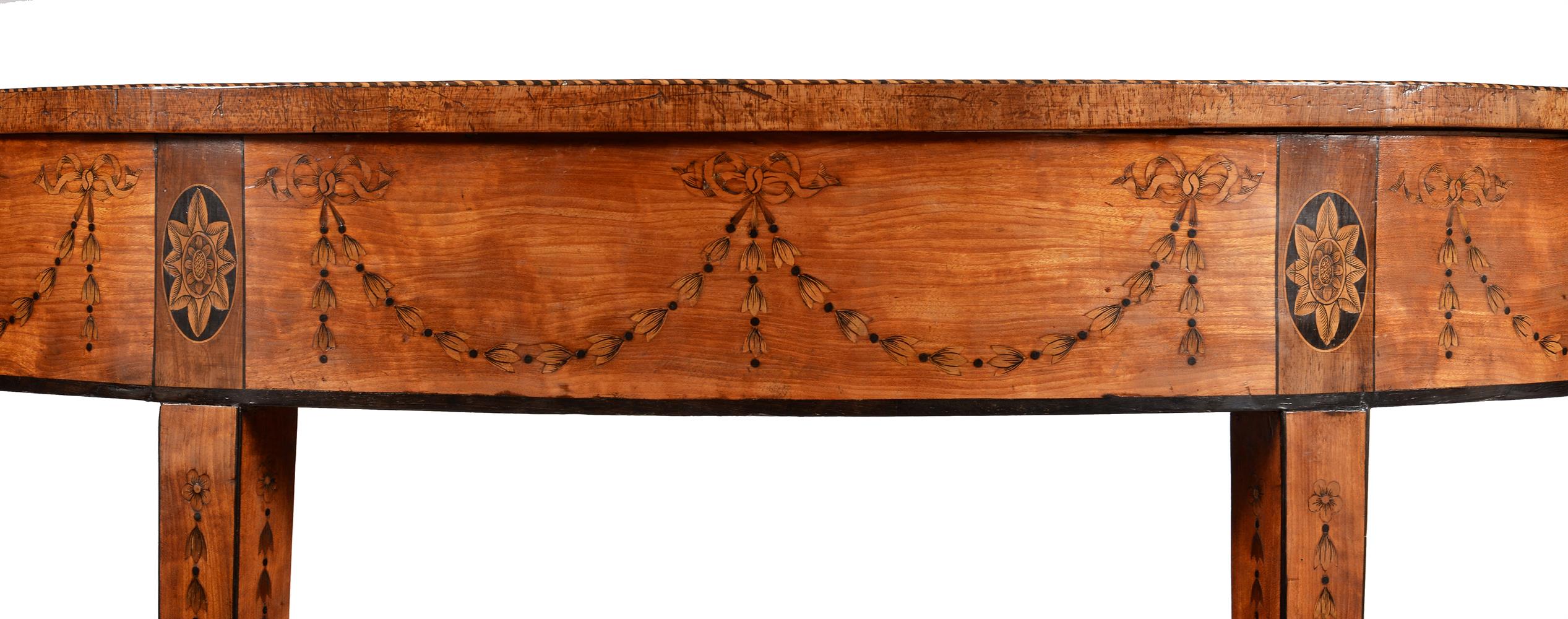 Y A GEORGE III SATINWOOD, MAHOGANY AND MARQUETRY DEMI-LUNE CONSOLE OR SIDE TABLE - Image 2 of 3