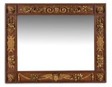 AN OAK AND CARVED GILTWOOD WALL MIRROR, LATE 19TH/EARLY 20TH CENTURY