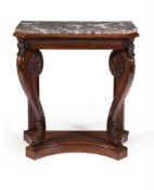 Y A GEORGE IV ROSEWOOD CONSOLE TABLE, TOGETHER WITH A GEORGE IV MAHOGANY AND ROSEWOOD WALL MIRROR