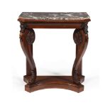 Y A GEORGE IV ROSEWOOD CONSOLE TABLE, TOGETHER WITH A GEORGE IV MAHOGANY AND ROSEWOOD WALL MIRROR