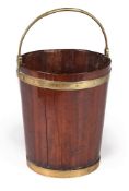 A GEORGE III MAHOGANY AND BRASS BOUND PEAT BUCKET, THIRD QUARTER 18TH CENTURY