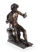 ADOLPHE MARTIAL THABARD (FRENCH, 1831-1905), A LARGE BRONZE FIGURE OF THE SEATED PAN