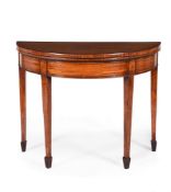 Y A GEORGE III SATINWOOD AND TULIPWOOD CROSSBANDED DEMI-LUNE FOLDING CARD TABLE, CIRCA 1800