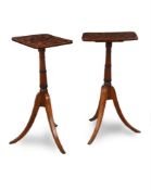 Y A PAIR OF GEORGE IV MAHOGANY, ROSEWOOD, SATINWOOD AND SPECIMEN PARQUETRY TRIPOD TABLES, CIRCA 1825