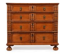 A CHARLES II FRUITWOOD CHEST OF DRAWERS, CIRCA 1670