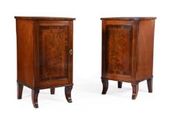 Y A PAIR OF REGENCY MAHOGANY AND ROSEWOOD CROSSBANDED BEDSIDE CUPBOARDS, CIRCA 1815