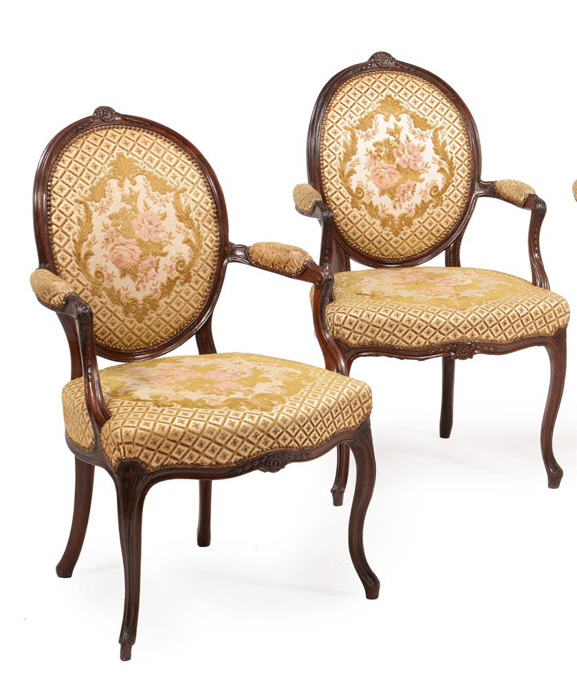 A SET OF EIGHT GEORGE III MAHOGANY AND UPHOLSTERED OPEN ARMCHAIRS, CIRCA 1770 - Image 3 of 6