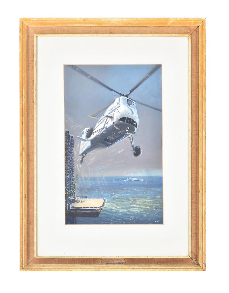 A print featuring an image of a helicopter in seascape