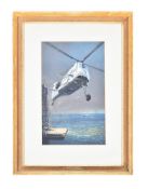 A print featuring an image of a helicopter in seascape
