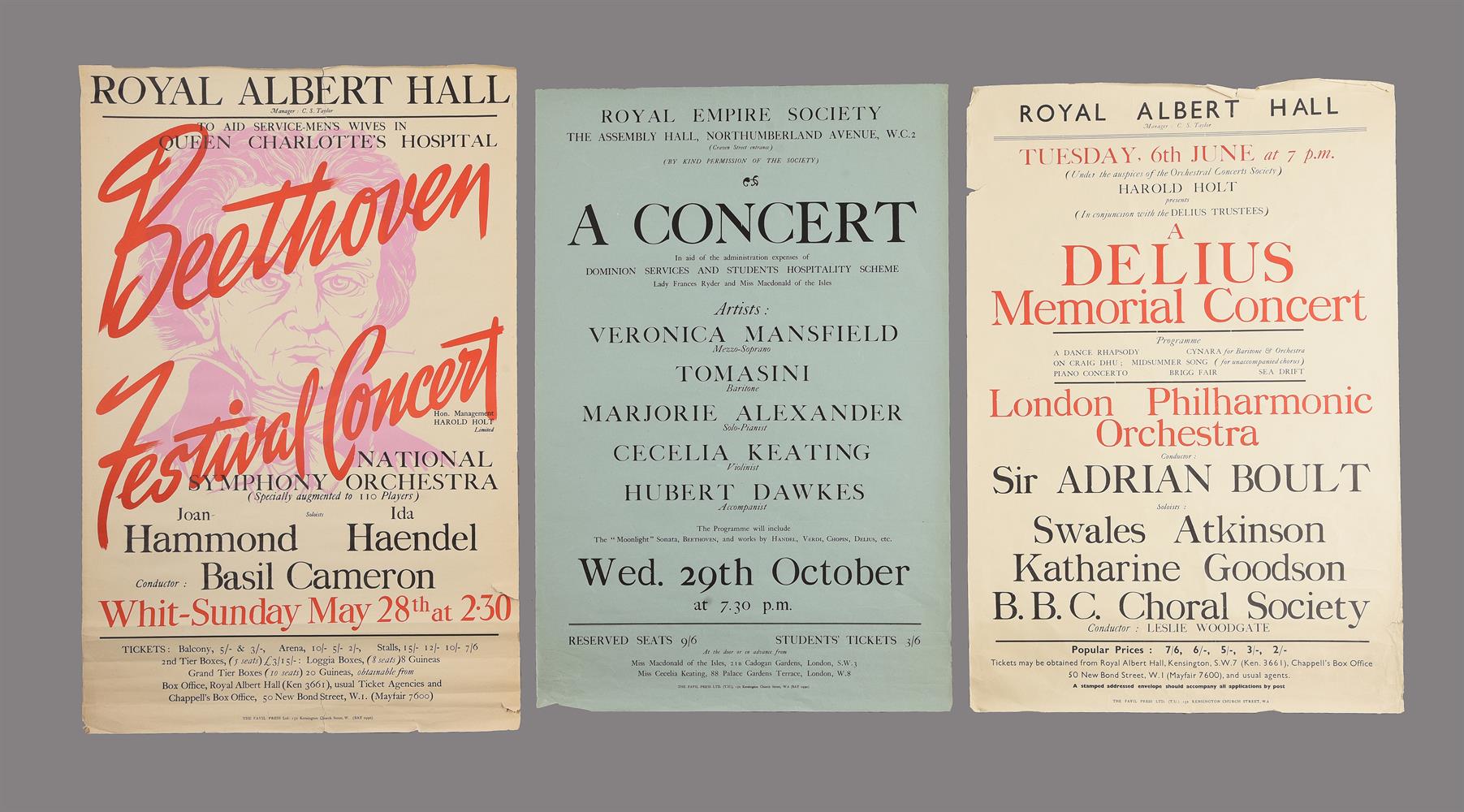 Posters of London classical music concerts including the Royal Albert Hall