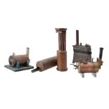 Three horizontal copper model boat boilers
