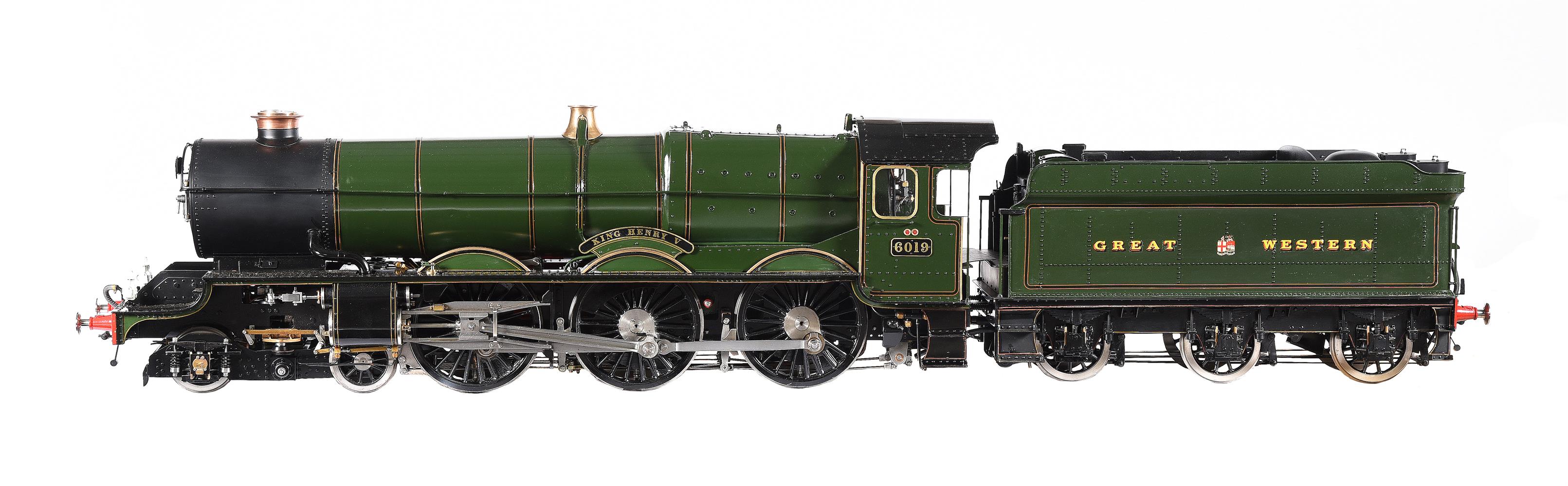 An exhibition standard 5 inch gauge model of the Great Western Railway 4-6-0 King Class tender locom