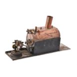 A copper horizontal model boat boiler and a small live steam boat engine