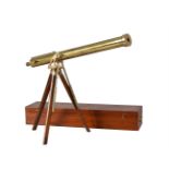 A VICTORIAN LACQUERED BRASS 3-INCH REFRACTING TELESCOPE