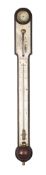 A FINE GEORGE III MAHOGANY BAYONET-TUBE MERCURY STICK BAROMETER WITH LARGE SCALE THERMOMETER