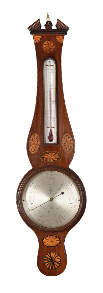 A RARE GEORGE III INLAID MAHOGANY MERCURY WHEEL BAROMETER