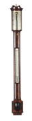 Y A FINE REGENCY MAHOGANY FLAT-TO-THE-WALL BOWFRONTED MERCURY STICK BAROMETER