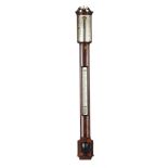 Y A FINE REGENCY MAHOGANY FLAT-TO-THE-WALL BOWFRONTED MERCURY STICK BAROMETER